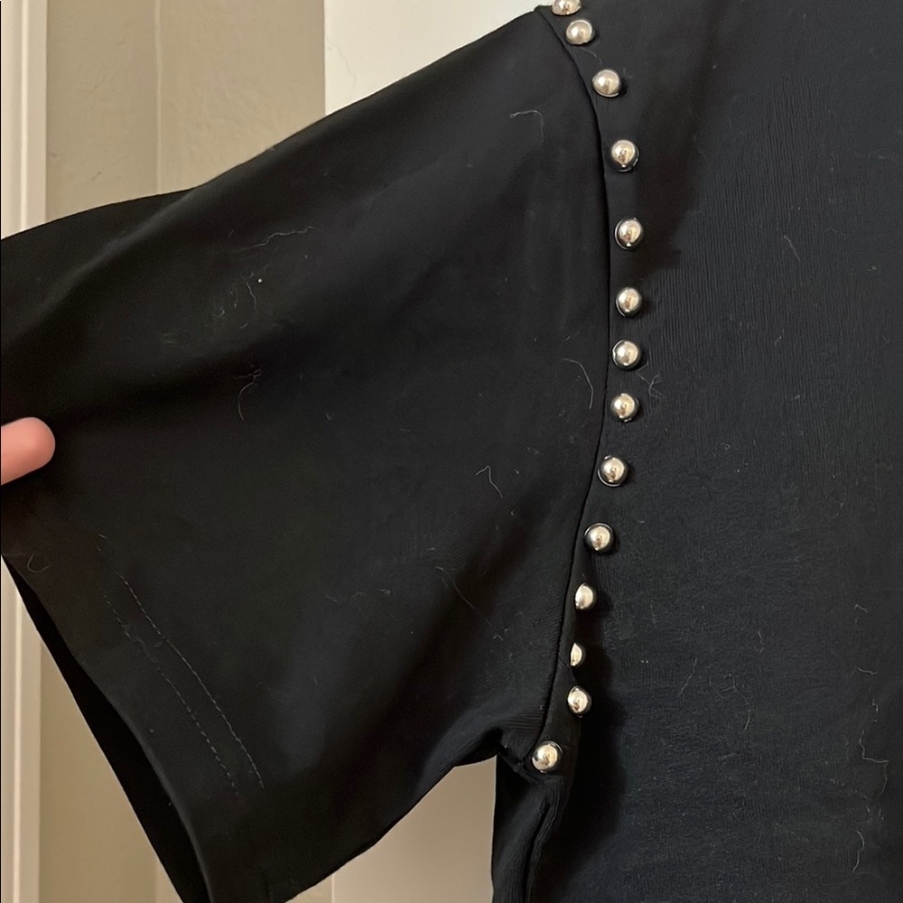 Black Short Sleeve Top with Studded Detail - Picture 2 of 6